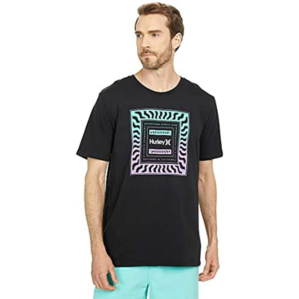 NWT!Hurley Men's Everyday Washed Wave Check Short Sleeve Shirt Black Size Large